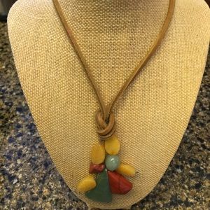 Leather beaded necklace 30”